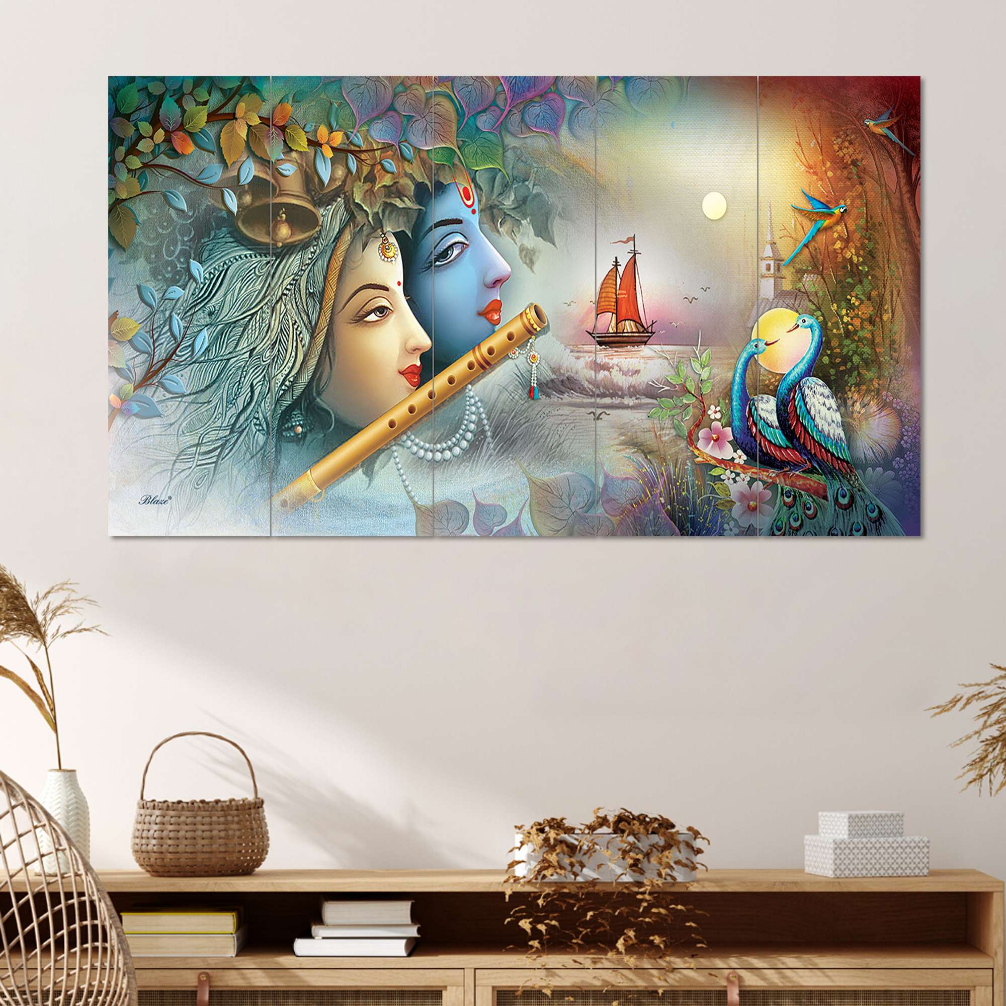 Set Of 5 Wooden Framed Wall Paintings - Image 3